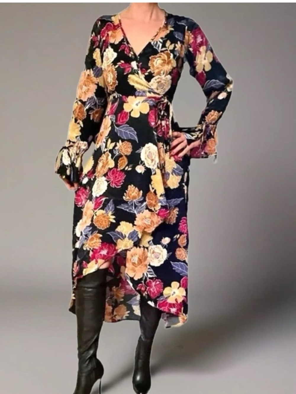 Band of the free black floral high low dress size small